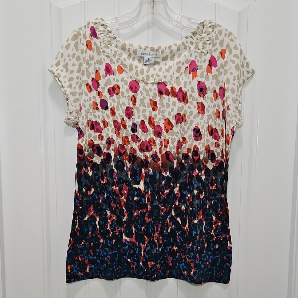 Liz Claiborne Multicolor Print Short Sleeve Top